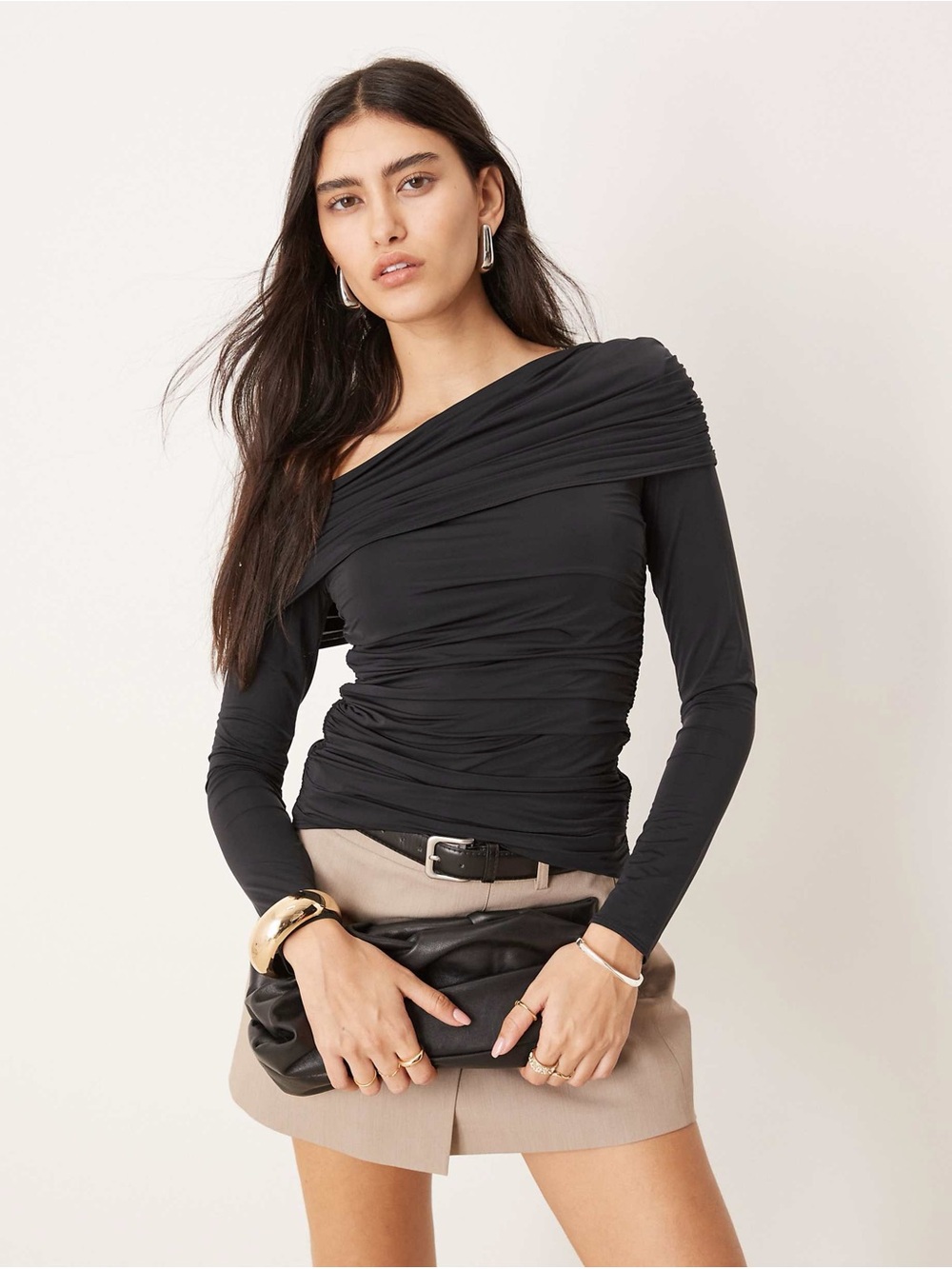 Abercrombie Black Draped Long-Sleeve Top